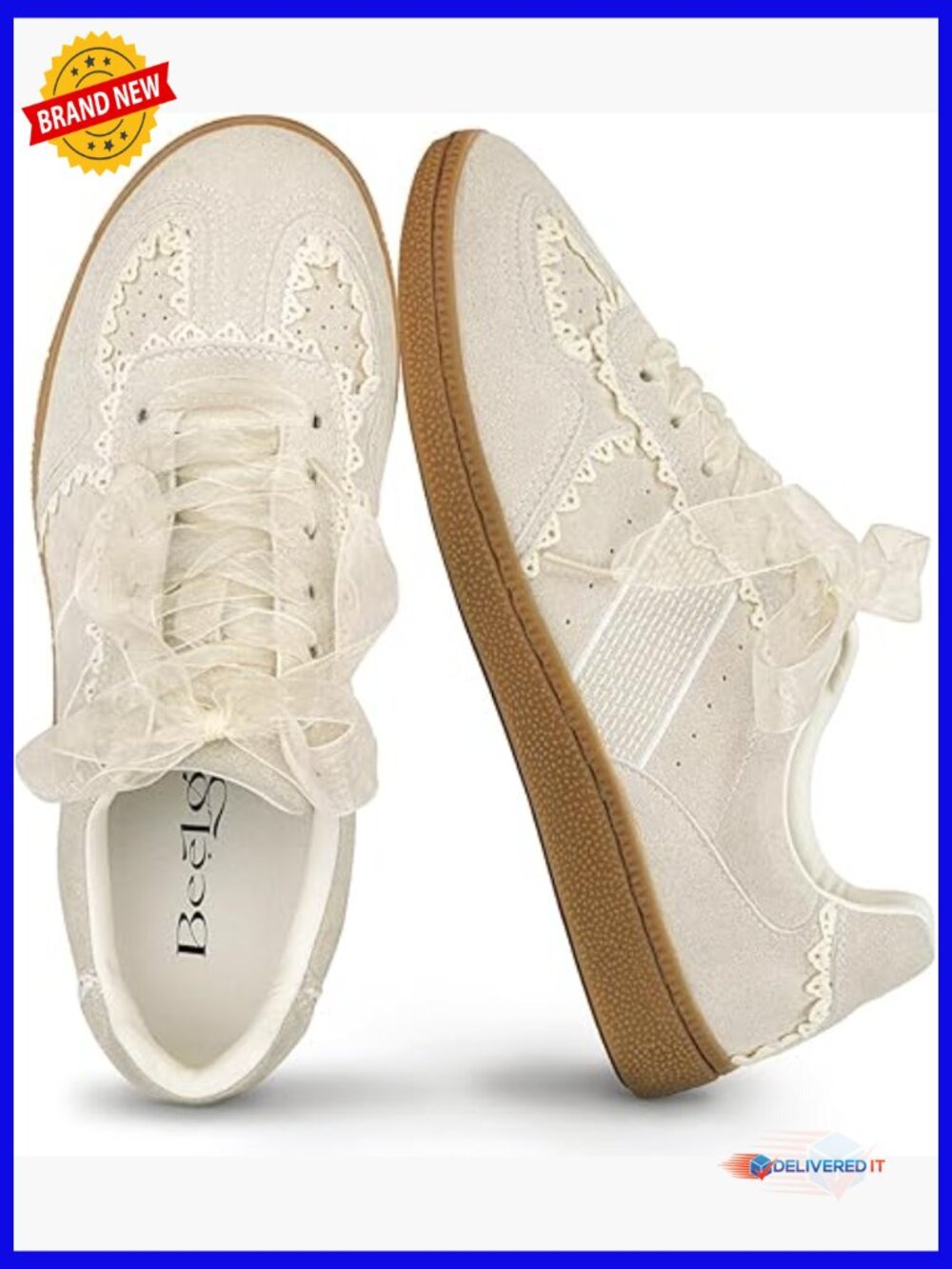 Women's Lace Detail Fashion Sneakers with Memory Foam Insole Leather Upper